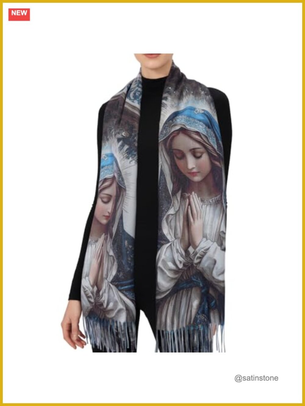 Virgen de Guadalupe Prayer Shawl Wrap Faux Cashmere Pashmina Scarf for Women